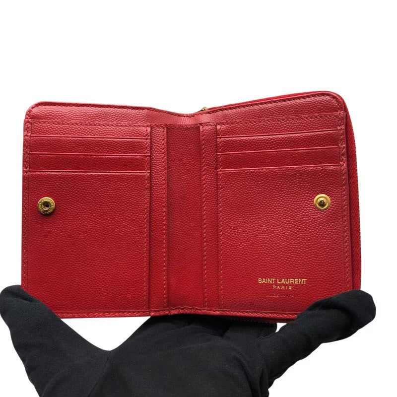サンローラン SAINT LAURENT 2つ折り財布 403723 レッド×GD金具 グレインレザー レディース 二つ折り財布