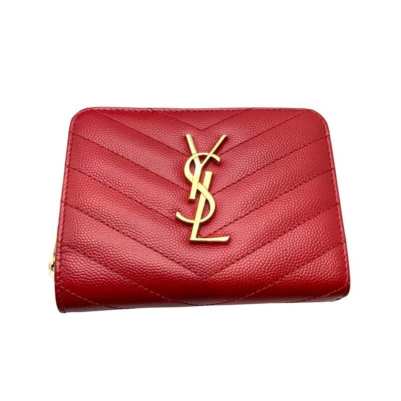 サンローラン SAINT LAURENT 2つ折り財布 403723 レッド×GD金具 グレインレザー レディース 二つ折り財布