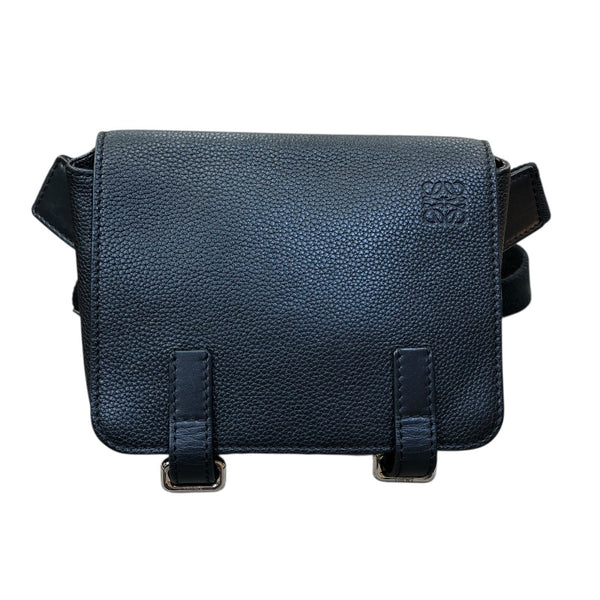 ロエベ LOEWE ミリタリーバムバッグ ブラック/シルバー金具 カーフ ユニセックス メッセンジャーバッグ