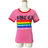 グッチ GUCCI スパンコールロゴ刺繍Tシャツ 461423 ピンク コットン レディース 半袖Ｔシャツ