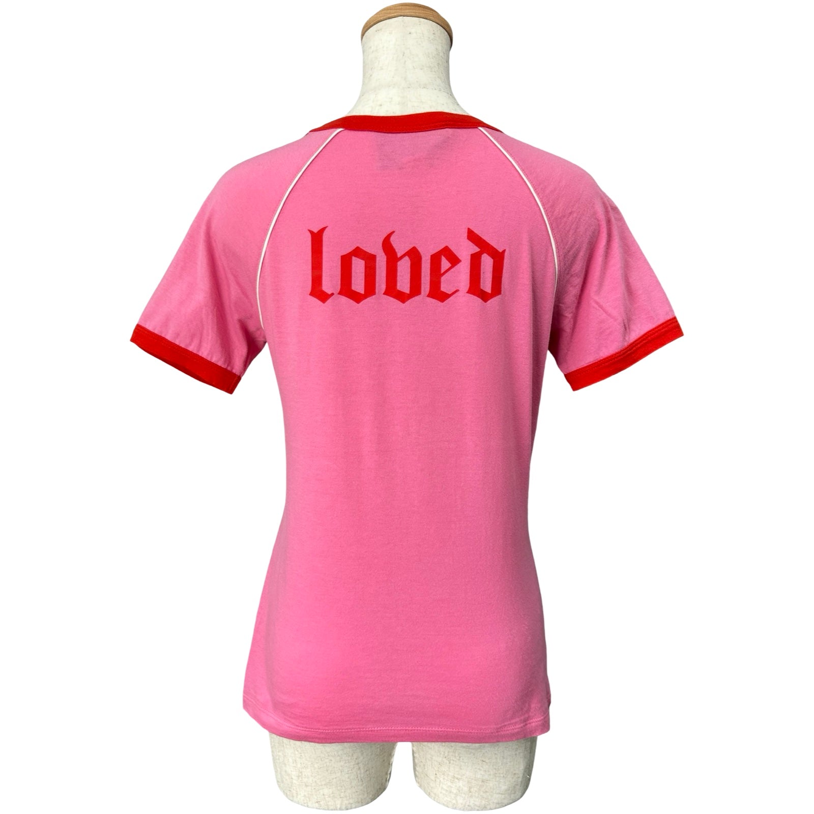 グッチ GUCCI スパンコールロゴ刺繍Tシャツ 461423 ピンク コットン