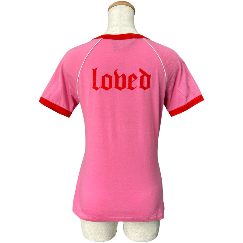 グッチ GUCCI スパンコールロゴ刺繍Tシャツ 461423 ピンク コットン