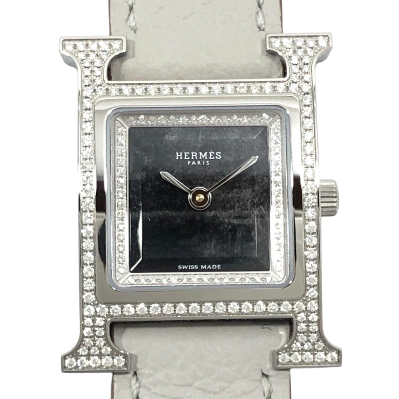 エルメス HERMES Hウォッチ HH4.230 オブシディアン SS/レザーベルト クオーツ レディース 腕時計