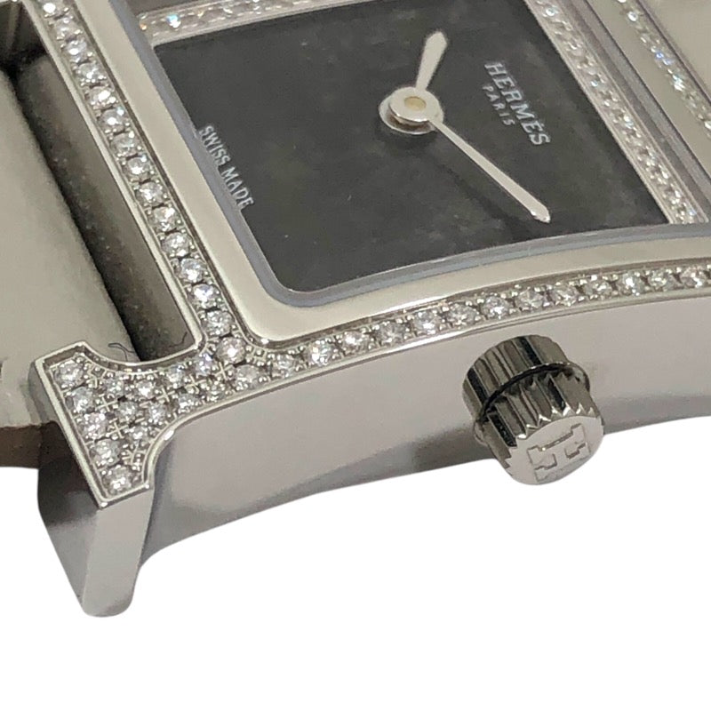 エルメス HERMES Hウォッチ HH4.230 オブシディアン SS/レザーベルト クオーツ レディース 腕時計