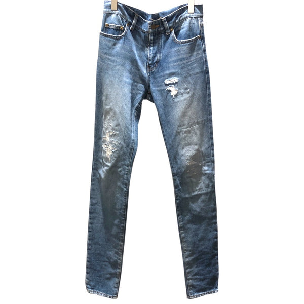 サンローラン SAINT LAURENT ダメージ加工デニムパンツ 454714 ブルー コットン メンズ デニムパンツ