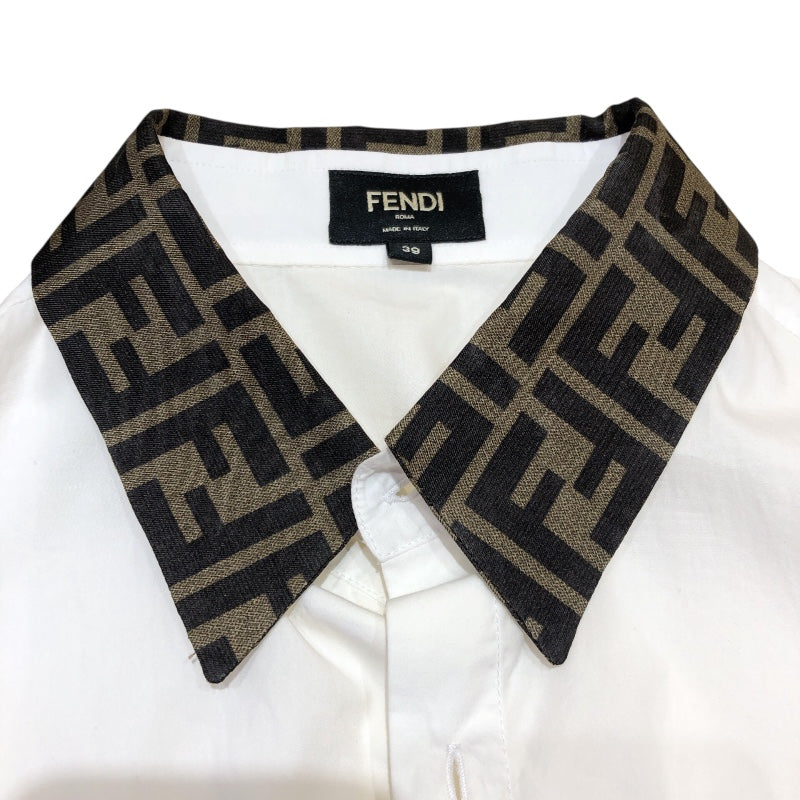 フェンディ FENDI FF柄カラー 長袖シャツ FS0751 ホワイト コットン