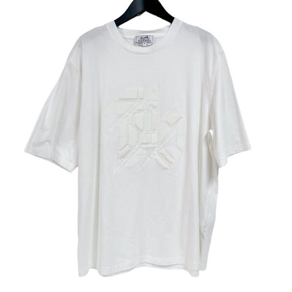 エルメス HERMES Chevaux en syme エンボスTシャツ ホワイト コットン メンズ 半袖Ｔシャツ