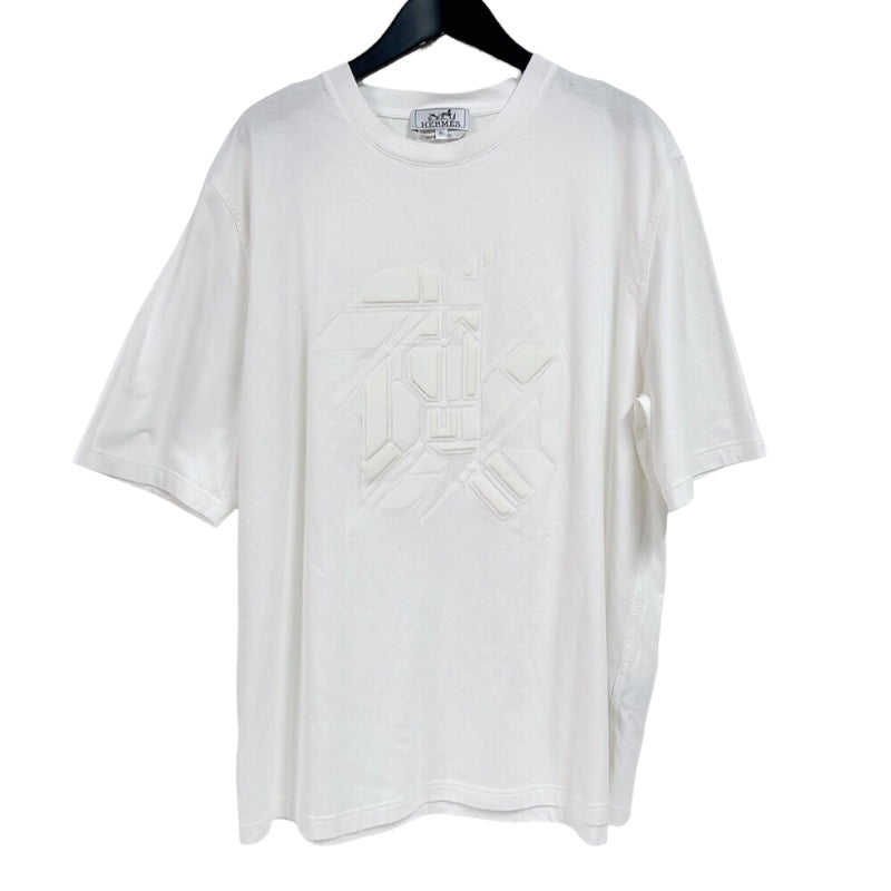 エルメス HERMES Chevaux en syme エンボスTシャツ ホワイト コットン メンズ 半袖Ｔシャツ