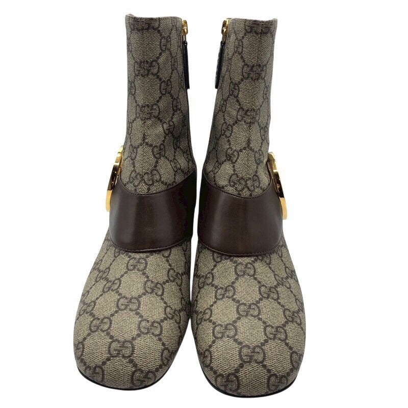 グッチ GUCCI GGスプリーム ベルトショートブーツ 701706 ベージュ PVC