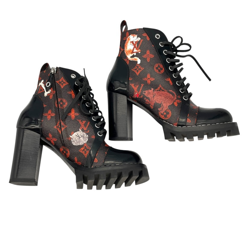 ルイ・ヴィトン LOUIS VUITTON キャットグラム スタートレイルライン ブーツ ブラック レザー レディース ブーツ