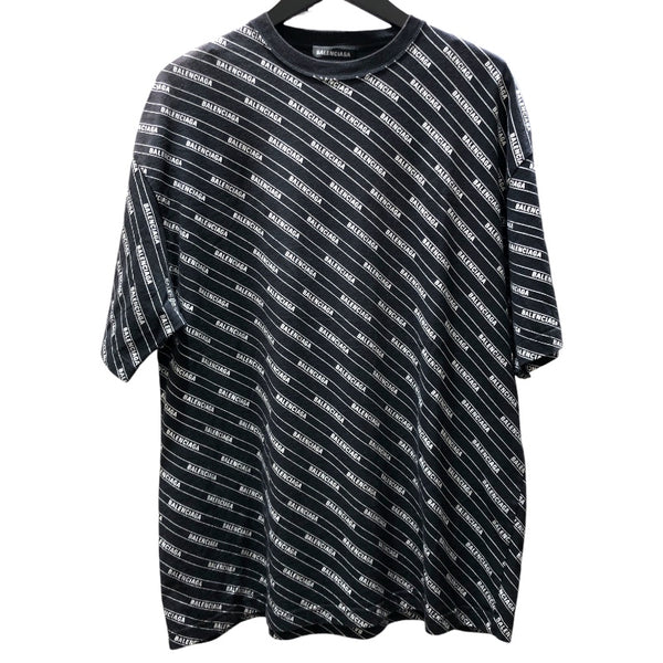 バレンシアガ BALENCIAGA ロゴライン 半袖Tシャツ 570805 ブラック コットン メンズ 半袖Ｔシャツ