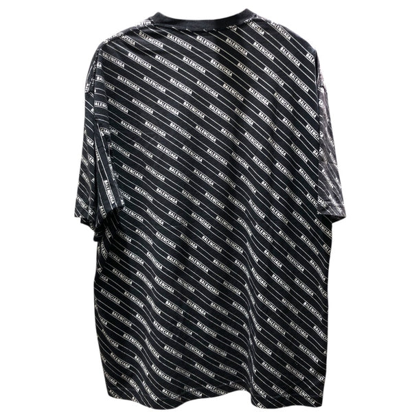 バレンシアガ BALENCIAGA ロゴライン 半袖Tシャツ 570805 ブラック コットン メンズ 半袖Ｔシャツ