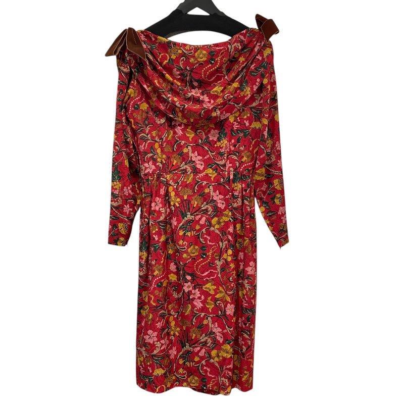 エルメス HERMES 花柄長袖ワンピース レッド シルク レディース