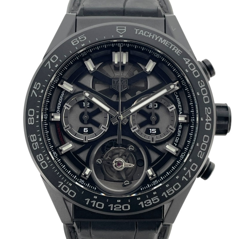 タグ・ホイヤー TAG HEUER カレラ キャリバーホイヤー02T クロノグラフ トゥールビヨン CAR5A90.FC6415 ブラック セラミック/ラバーベルト 自動巻き メンズ 腕時計