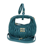 ミュウミュウ miu miu ワンダーマテラッセレザー ホーボーバッグ 5NR019 グリーン ラムレザー レディース ショルダーバッグ ポーチ