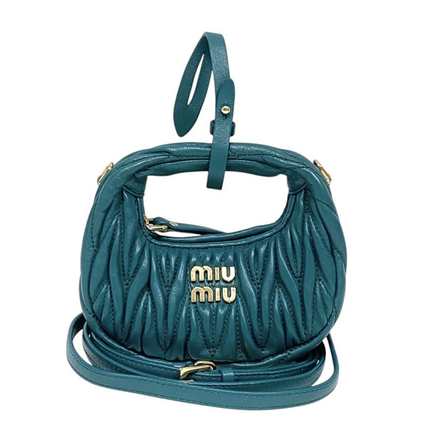 ミュウミュウ miu miu ワンダーマテラッセレザー ホーボーバッグ 5NR019 グリーン ラムレザー レディース ショルダーバッグ ポーチ