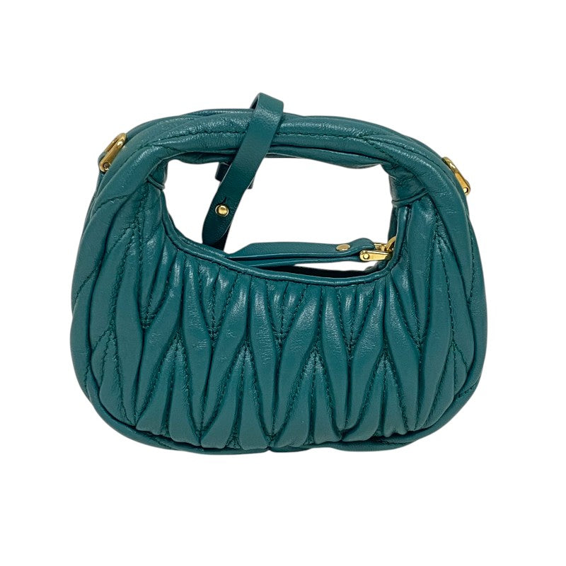 ミュウミュウ miu miu ワンダーマテラッセレザー ホーボーバッグ 5NR019 グリーン ラムレザー レディース ショルダーバッグ ポーチ