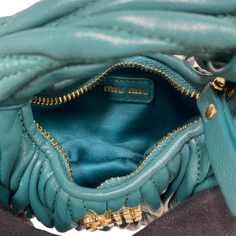 ミュウミュウ miu miu ワンダーマテラッセレザー ホーボーバッグ 5NR019 グリーン ラムレザー レディース ショルダーバッグ ポーチ