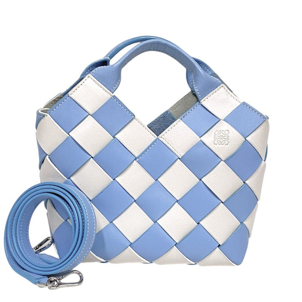 ロエベ LOEWE ウーブンバスケット ミニ 321.14.T24 ライトブルー×ホワイト カーフレザー レディース ハンドバッグ ショルダーバッグ