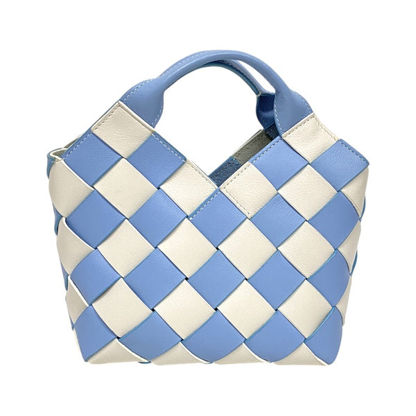 ロエベ LOEWE ウーブンバスケット ミニ 321.14.T24 ライトブルー×ホワイト カーフレザー レディース ハンドバッグ ショルダーバッグ