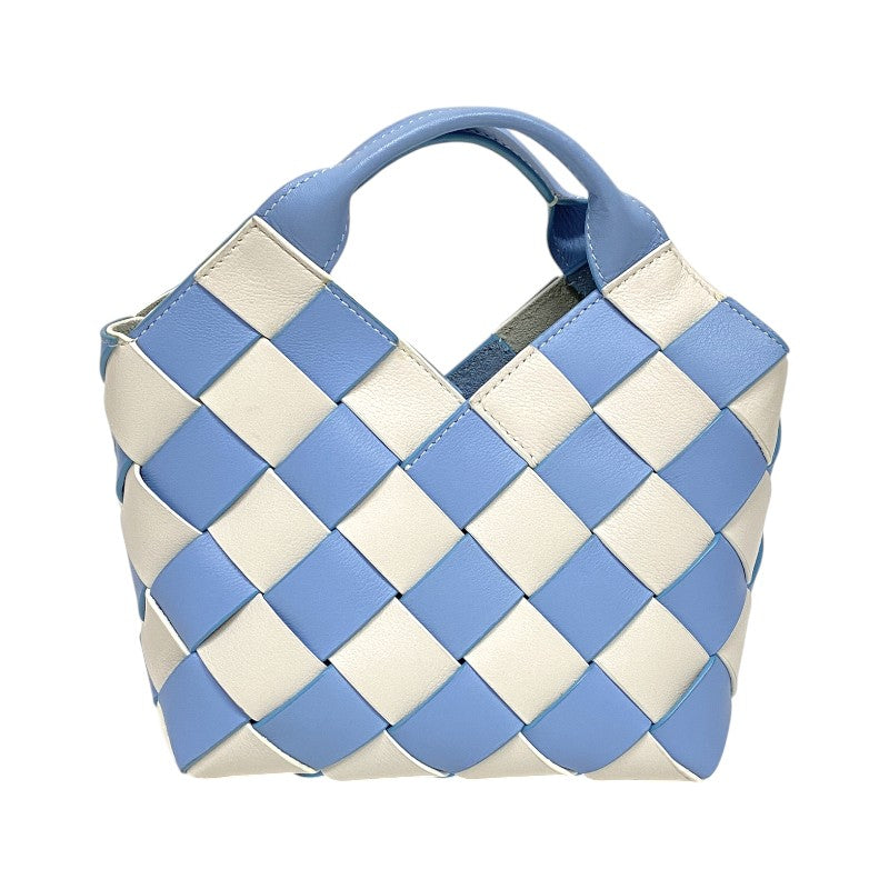 ロエベ LOEWE ウーブンバスケット ミニ 321.14.T24 ライトブルー×ホワイト カーフレザー レディース ハンドバッグ ショルダーバッグ