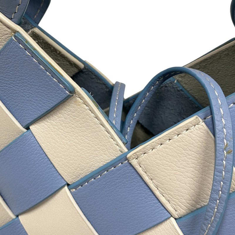 ロエベ LOEWE ウーブンバスケット ミニ 321.14.T24 ライトブルー×ホワイト カーフレザー レディース ハンドバッグ ショルダーバッグ