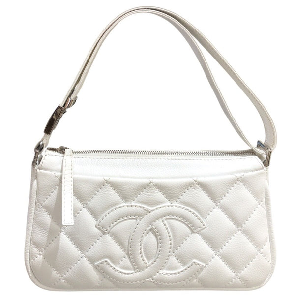 シャネル CHANEL ココマークセミショルダーバッグ ホワイト/シルバー金具 キャビアスキン レディース ショルダーバッグ