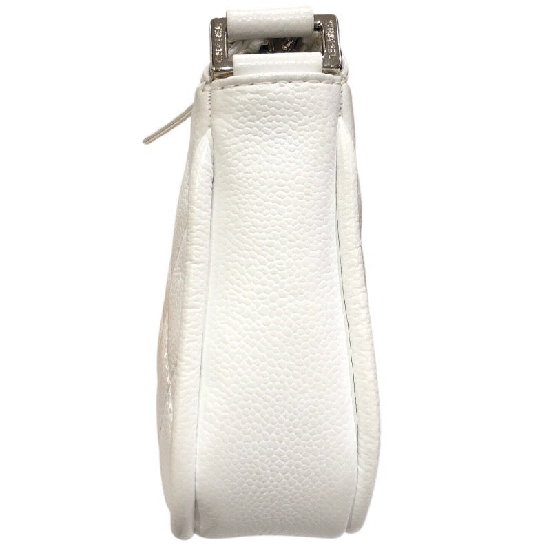 シャネル CHANEL ココマークセミショルダーバッグ ホワイト/シルバー金具 キャビアスキン レディース ショルダーバッグ
