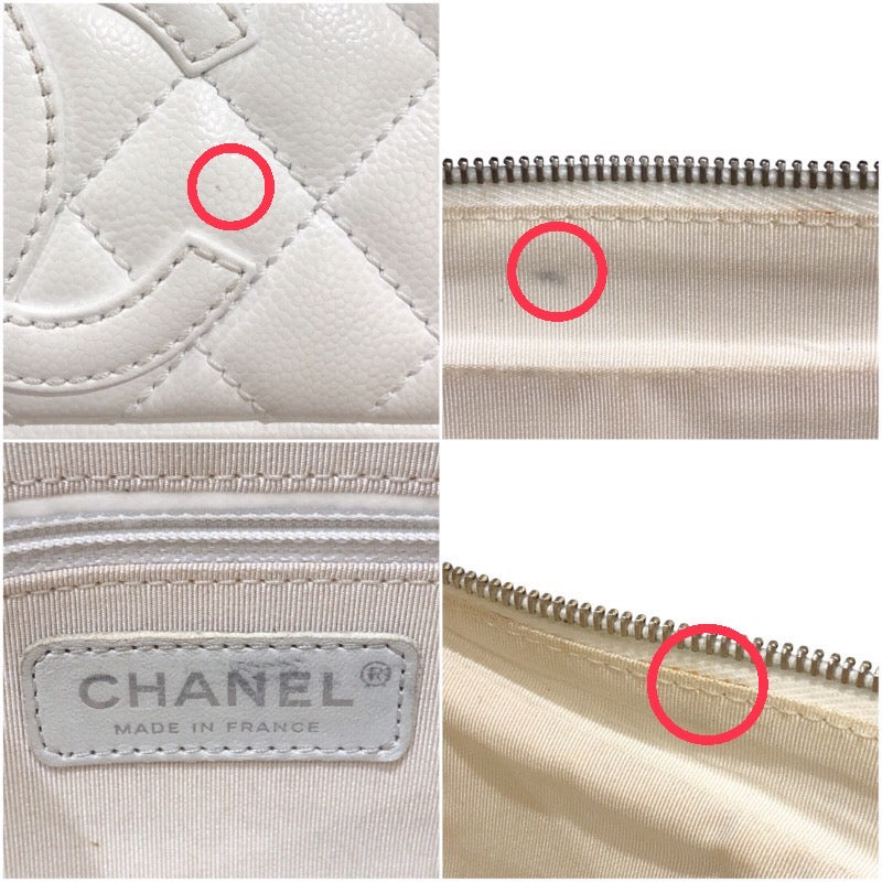 シャネル CHANEL ココマークセミショルダーバッグ ホワイト/シルバー金具 キャビアスキン レディース ショルダーバッグ