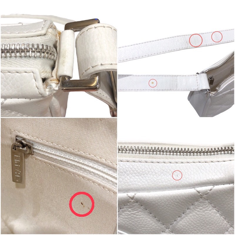 シャネル CHANEL ココマークセミショルダーバッグ ホワイト/シルバー金具 キャビアスキン レディース ショルダーバッグ