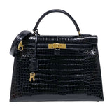 エルメス HERMES ケリー32 外縫い □C刻 ブラック ゴールド金具 ポロサスリセ レディース ハンドバッグ ショルダーバッグ