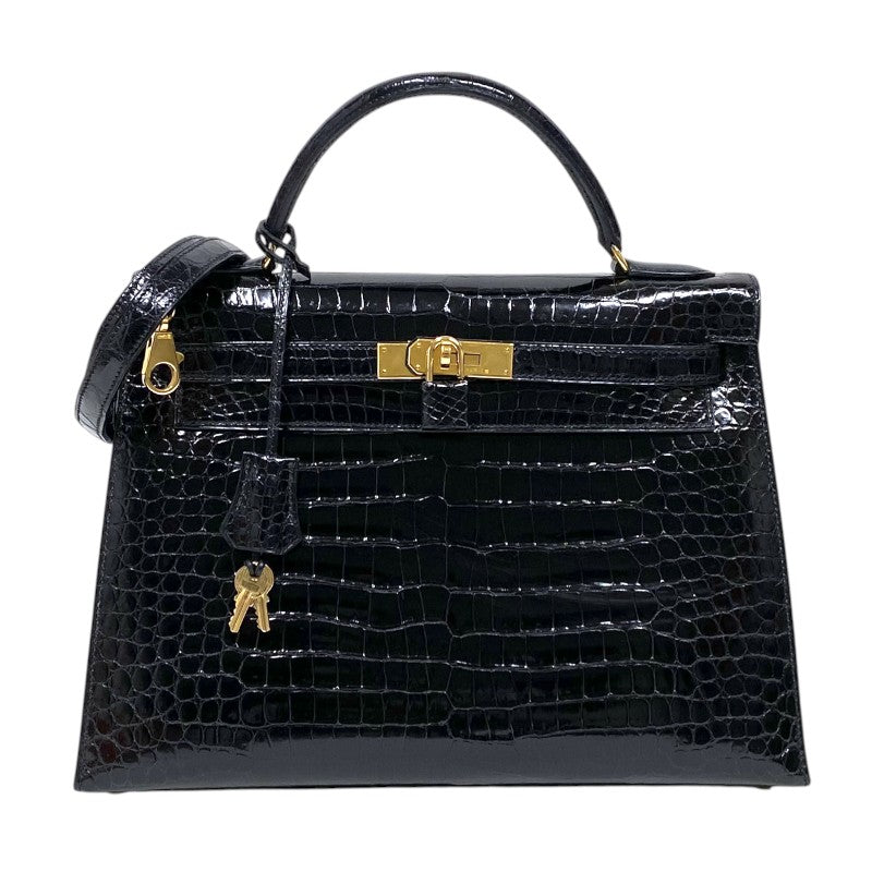 エルメス HERMES ケリー32 外縫い □C刻 ブラック ゴールド金具 ポロサスリセ レディース ハンドバッグ ショルダーバッグ