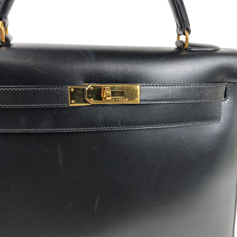 エルメス HERMES ケリー32 外縫い □C刻 ブラック ゴールド金具 ボックスカーフ レディース ハンドバッグ