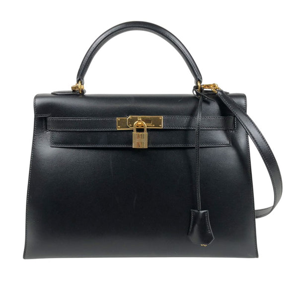 エルメス HERMES ケリー32 外縫い □C刻 ブラック ゴールド金具 ボックスカーフ レディース ハンドバッグ
