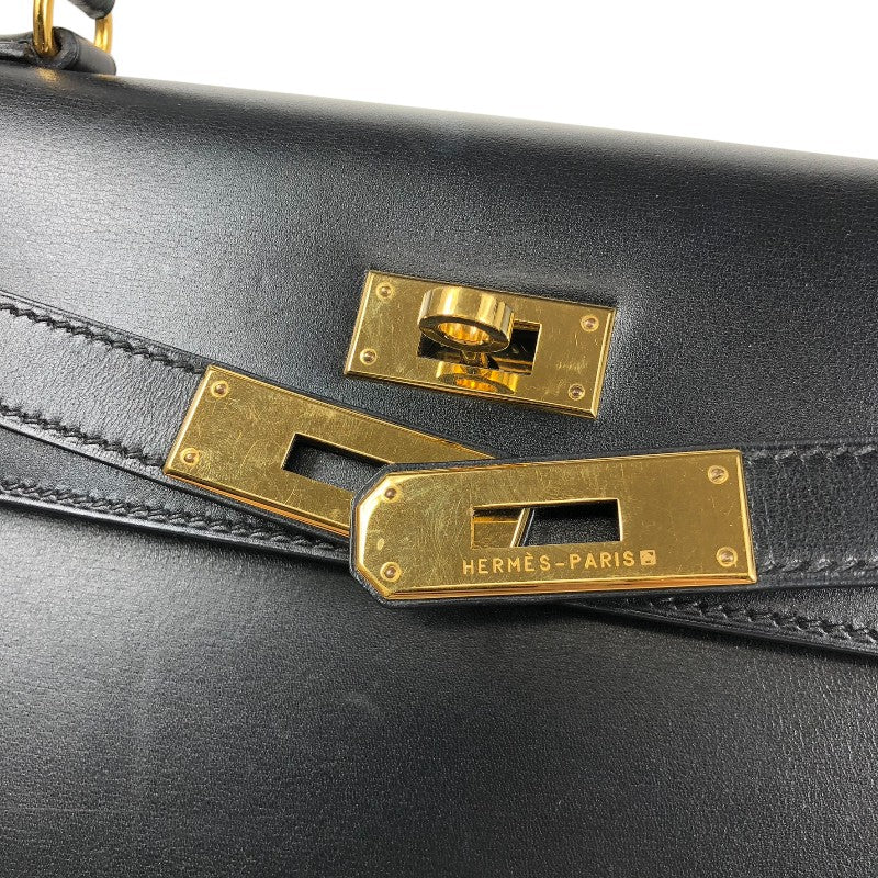 エルメス HERMES ケリー32 外縫い □C刻 ブラック ゴールド金具 ボックスカーフ レディース ハンドバッグ