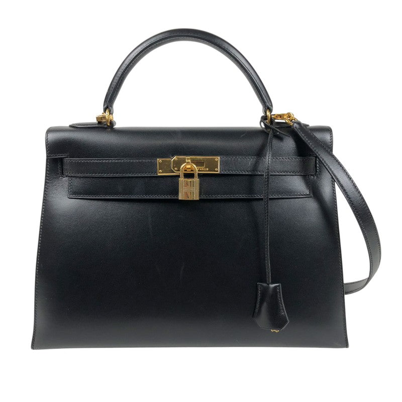 エルメス HERMES ケリー32 外縫い □C刻 ブラック ゴールド金具 ボックスカーフ レディース ハンドバッグ