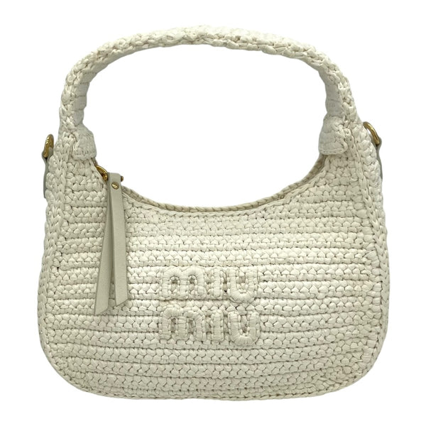 ミュウミュウ miu miu ワンダー ホーボー 5BC125 ホワイトー ストロー レディース ショルダーバッグ