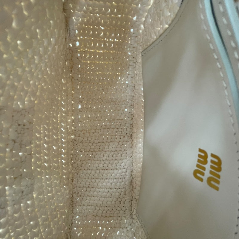 ミュウミュウ miu miu ワンダー ホーボー 5BC125 ホワイトー ストロー レディース ショルダーバッグ