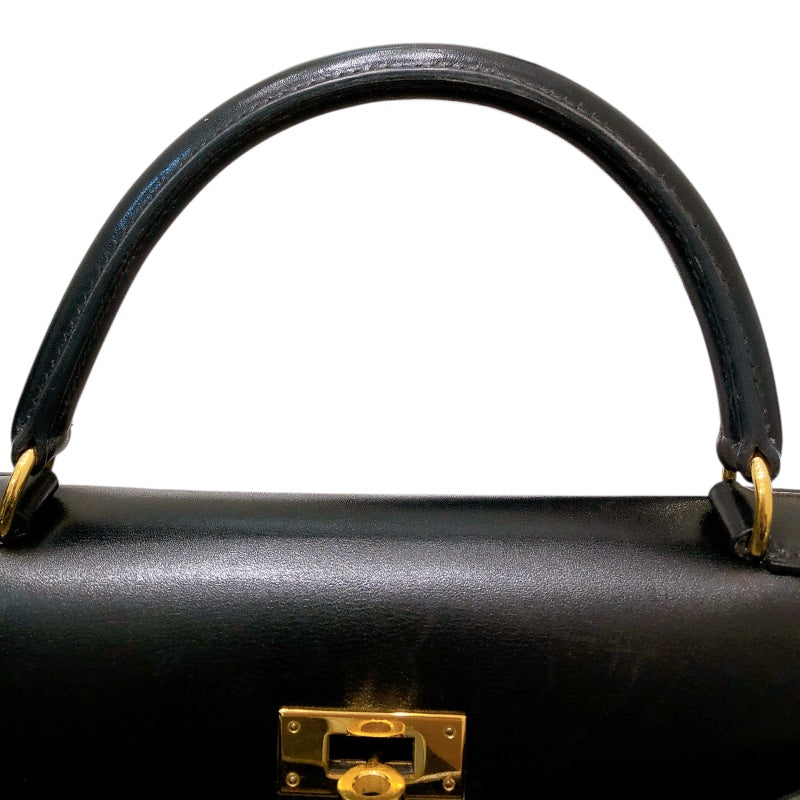 エルメス HERMES ケリー28　外縫い 〇Y刻印 ブラック ボックスカーフ レディース ハンドバッグ