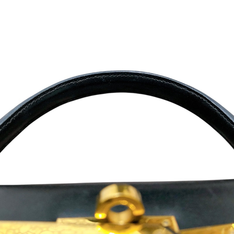 エルメス HERMES ケリー28　外縫い 〇Y刻印 ブラック ボックスカーフ レディース ハンドバッグ