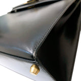 エルメス HERMES ケリー28　外縫い 〇Y刻印 ブラック ボックスカーフ レディース ハンドバッグ