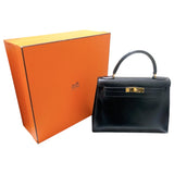 エルメス HERMES ケリー28　外縫い 〇Y刻印 ブラック ボックスカーフ レディース ハンドバッグ