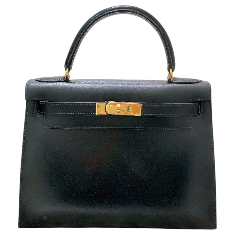 エルメス HERMES ケリー28　外縫い 〇Y刻印 ブラック ボックスカーフ レディース ハンドバッグ