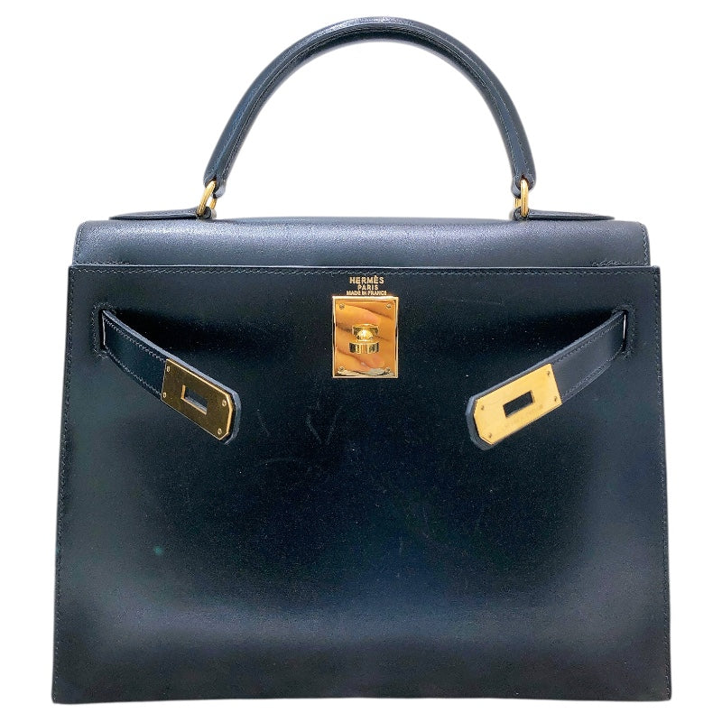 エルメス HERMES ケリー28　外縫い 〇Y刻印 ブラック ボックスカーフ レディース ハンドバッグ