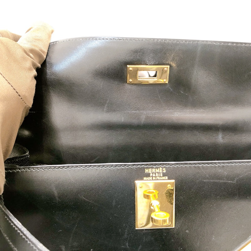 エルメス HERMES ケリー28　外縫い 〇Y刻印 ブラック ボックスカーフ レディース ハンドバッグ