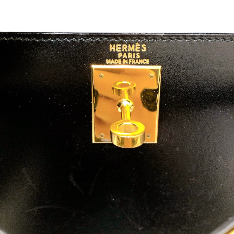 エルメス HERMES ケリー28　外縫い 〇Y刻印 ブラック ボックスカーフ レディース ハンドバッグ