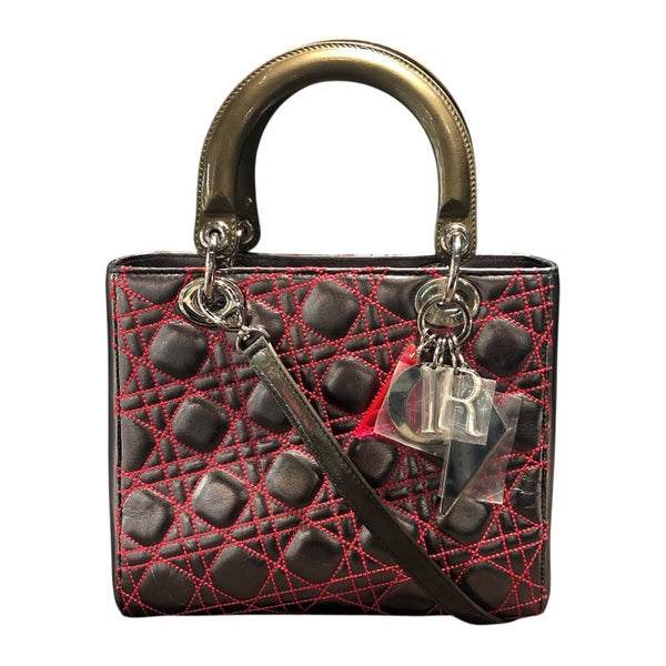 クリスチャン・ディオール Christian Dior レディディオールミディアム メタリックシルバー×カーキ ラム/エナメル レディース ハンドバッグ