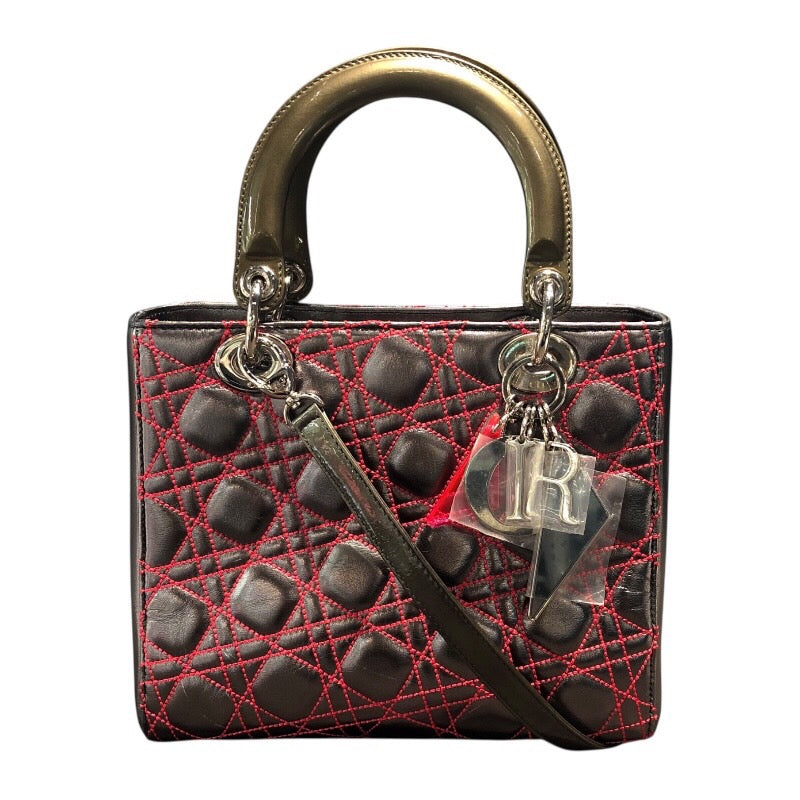 クリスチャン・ディオール Christian Dior レディディオールミディアム メタリックシルバー×カーキ ラム/エナメル レディース ハンドバッグ
