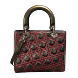 クリスチャン・ディオール Christian Dior レディディオールミディアム メタリックシルバー×カーキ ラム/エナメル レディース ハンドバッグ