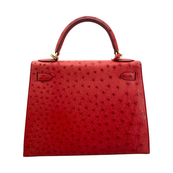 エルメス HERMES ケリー28 外縫い □K刻 ルージュヴィフ GD金具 オーストリッチ レディース ハンドバッグ